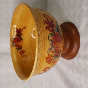 Fall Autumn Centerpiece or side  Bowl floral ceramic on wooden pedestal